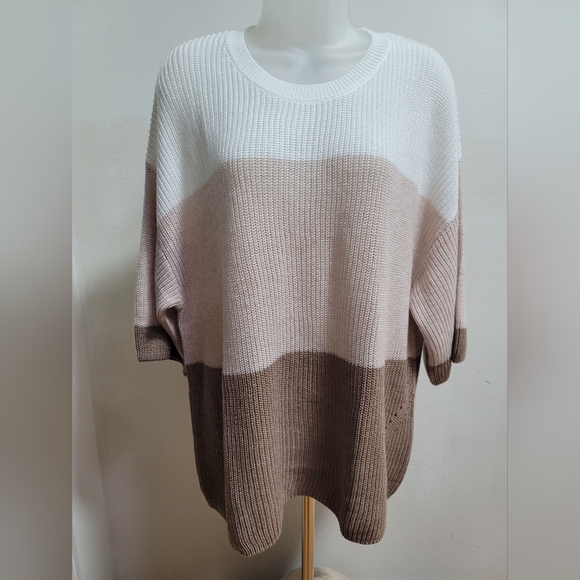 Matty M Women's Color Block Sweater - Cream, Taupe, and Brown - Picture 5 of 10